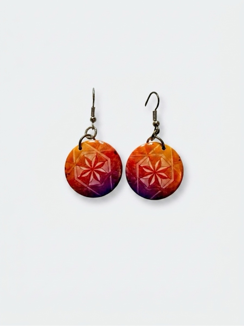 Gradient Mandala Starburst Earrings in Orange and Purple